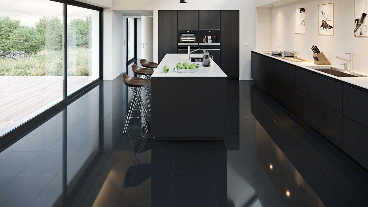 Planeo Klick Vinyl - Rigid Schwarz Hochglanz V-Fuge| Made In Germany (100P3006) 1 Planeo Klick Vinyl - Rigid Schwarz Hochglanz V-Fuge| Made In Germany (100P3006)