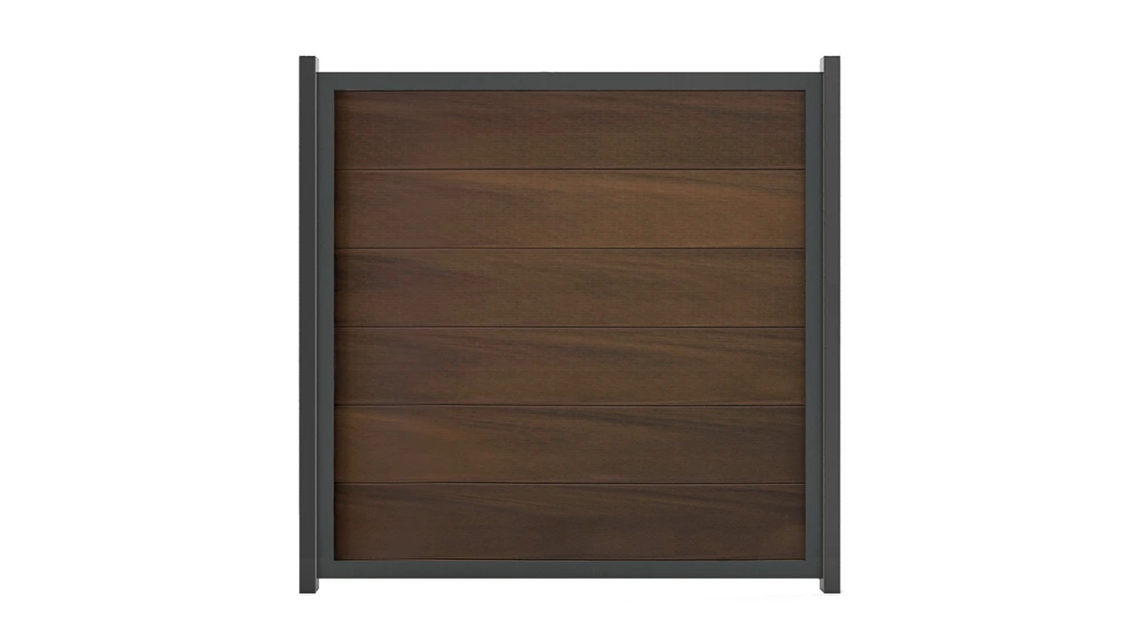 Planeo Viento - Gartenzaun Quadratisch Walnuss Co-extrudiert Mit Alu-Rahmen In Anthrazit 2 Planeo Viento - Gartenzaun Quadratisch Walnuss Co-extrudiert Mit Alu-Rahmen In Anthrazit – Bild 2